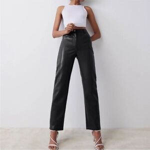 Wilfred Aritzia High Rise Black Faux Leather Straight Leg pants Size 14